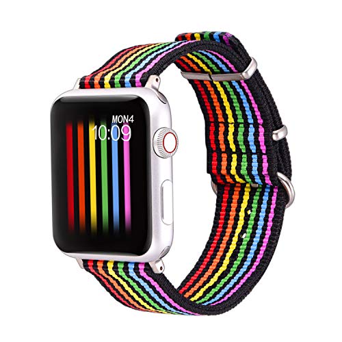 Bandmax Armband kompatibel für Apple Watch 42mm/44mm, Schwarz Nylon Gewebe Uhrenarmband mit LGBT Regenbogen Muster Homosexuell Ersatzarmband für Apple Watch Sport iWatch Series 6/5/4/3/2/1/SE von bandmax