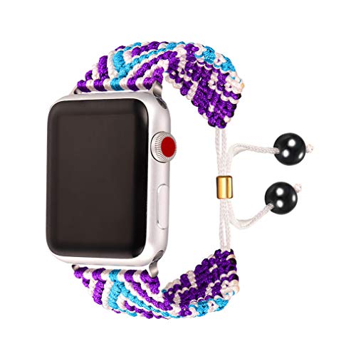 Bandmax Böhmische Stil Armband kompatibel mit Apple Watch Series 6/5/4/3/2/1 38mm 40mm Handgemacht geflochten Nylon Gurt Ersatzarmband Blau&Violett Uhrenarmband Zubehör für iWatch Sport von bandmax