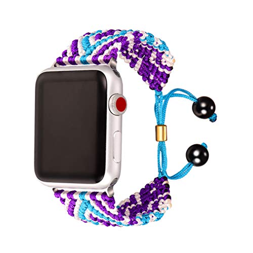 Bandmax Böhmische Stil Armband kompatibel mit Apple Watch Series 6/5/4/3/2/1 42mm 44mm Handgemacht geflochten Nylon Gurt Ersatzarmband Blau&Violett Uhrenarmband Zubehör für iWatch Sport von bandmax