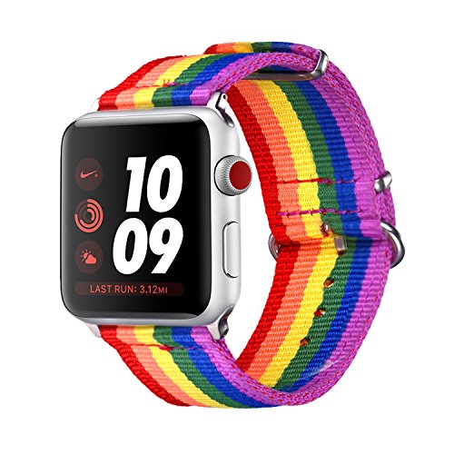 Bandmax LGBT Armband kompatibel für Apple Watch 42mm 44mm, Gay Pride Regenbogen Nylon Gewebe Ersatzarmband mit Edelstahl Gürtelschnalle Uhrenarmband für Apple Watch Series 6/5/4/3/2/1, Series SE von bandmax