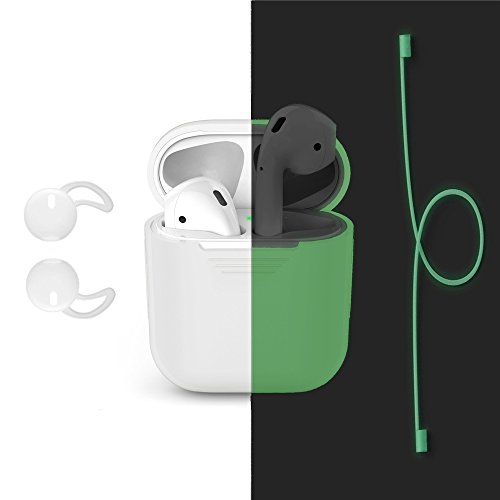 Bandmax Silikon Hülle Kompatibel mit AirPods 2 & 1, Silikon Schutzhülle Fluoreszenz Case Tasche Kopfhörer Halteband Halterung Kratzfest für Apple AirPods 1 & 2, Grün von bandmax