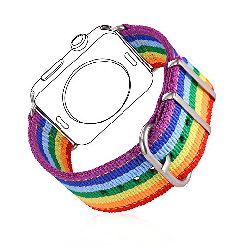 bandmax Armband kompatibel für Apple Watch 42mm 44mm, Fashion Regenbogen Uhrenarmband atmungsaktive Gewebtes Nylon Watch Band Ersatzarmband Wrist Armband für iWatch Series 6/5/4/3/2/1, Series SE von bandmax