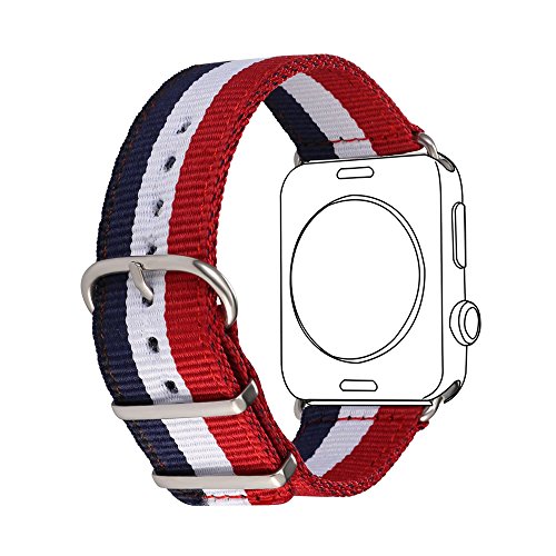 bandmax Armband kompatibel für Apple Watch 42mm 44mm, Nylon Gewebe Denimstoff Ersatzarmband Fashion Blau/Weiß/Rot Flagge Frankreichs Design Uhrenarmband für Apple Watch Series 6/5/4/3/2/1, Series SE von bandmax