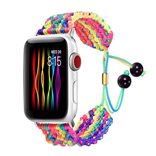 bandmax Surferarmband kompatibel mit Apple Watch Series 6/5/4/3/2/1 42mm 44mm Handgearbeitet Bunte Nylon Wrist Armband Atmungsaktive Ersatzarmband Uhrenarmband iWatch SE Sport für Damen Herren von bandmax