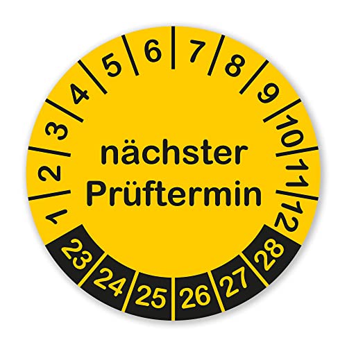 Selbstklebende Prüfplaketten Nächster Prüftermin 2023-2028 gelbe Aufkleber 30 Stück widerstandsfähige Mehrjahresplaketten Ø 20mm von banjado