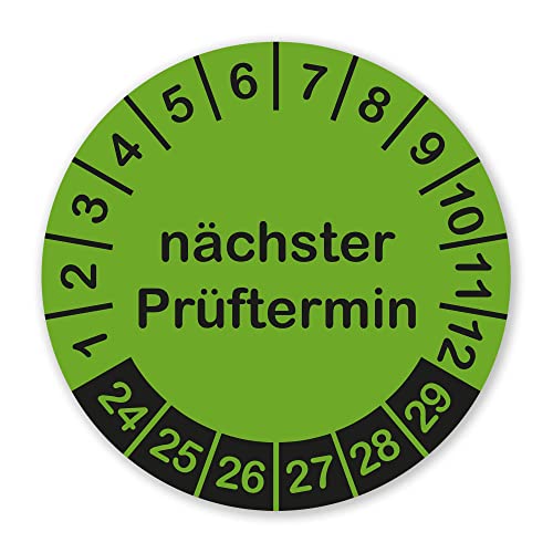 Selbstklebende Prüfplaketten Nächster Prüftermin 2024-2029 grüne Aufkleber 150 Stück widerstandsfähige Mehrjahresplaketten Ø 30mm von banjado