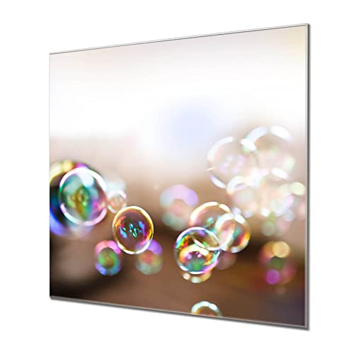 banjado® Glas Magnettafel mit 4 Magneten - Magnetwand 30x30cm mit Motiv Seifenblasen - Memoboard/Pinnwand magnetisch, beschreibbar, perfekt für die Küche - Magnetboard auch als Wandbild/Wandtafel von banjado