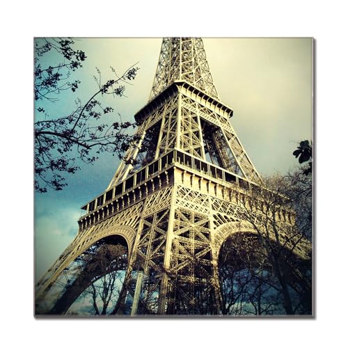 banjado® Glas Magnettafel mit 4 Magneten - Magnetwand 80x80cm mit Motiv Tour Eiffel C - Memoboard/Pinnwand magnetisch, beschreibbar, perfekt für die Küche - Magnetboard auch als Wandbild/Wandtafel von banjado