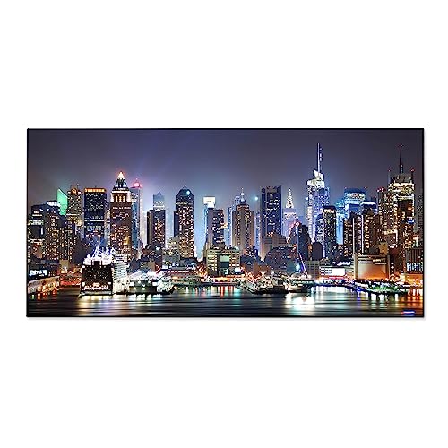 banjado® Magnettafel 78 x 37cm / Magnetwand aus Metall/Magnetpinnwand als Memoboard/Pinnwand Magnettafel Küche, Büro, Kinderzimmer inkl. 4 Magnete & Montageset - New York von banjado