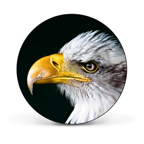 banjado® Magnettafel Ø 47cm schwarz/Magnetwand aus Metall/Magnetpinnwand als Memoboard Pinnwand Magnettafel Küche, Büro, Kinderzimmer inkl. 4 Magnete & Montageset - Motiv Weißkopfseeadler von banjado
