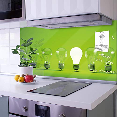 banjado® Spritzschutz Küchenrückwand Glas 100x50 cm ohne Bohren – Küchenrückwand mit Motiv Gluehbirnen – Herd Spritzschutz Wand aus Sicherheitsglas - magnetisch & beschreibbar von banjado