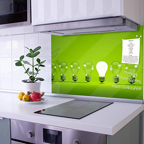 banjado® Spritzschutz Küchenrückwand Glas 120x80 cm ohne Bohren – Küchenrückwand mit Motiv Gluehbirnen – Herd Spritzschutz Wand aus Sicherheitsglas - magnetisch & beschreibbar von banjado