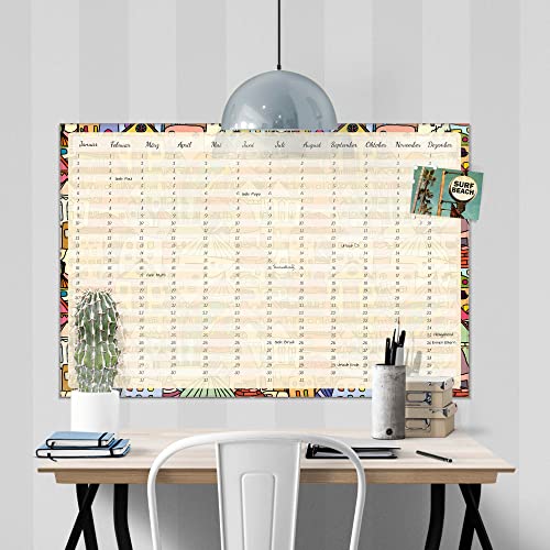 banjado® Wandkalender abwischbar aus Glas 60x40 cm/Jahresplaner abwischbar mit Motiv Verrückte Welt/langlebiger Jahreskalender, Urlaubsplaner & Familienplaner abwischbar von banjado