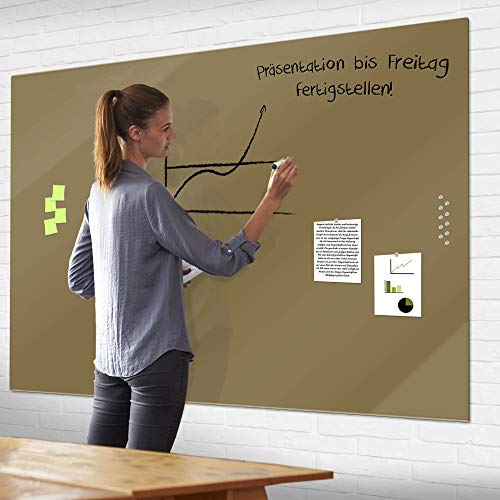 banjado® XXL Glas Magnettafel mit 4 Magneten - Magnetwand 120x90cm mit Motiv Gold Metallic - Memoboard/Pinnwand magnetisch, beschreibbar, perfekt für die Küche - Magnetboard Wandbild/Wandtafel von banjado