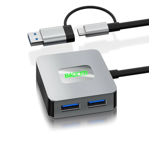 [2024 New Version] BAOCED USB Hub 3.2 Gen 2, 4 Port Mini Portable USB Splitter mit Zwei Anschlüssen USB-C/USB-A auf 10Gbps mit Aluminiumgehäuse Kompatibel mit Windows, Mac OS, Linux von baoced