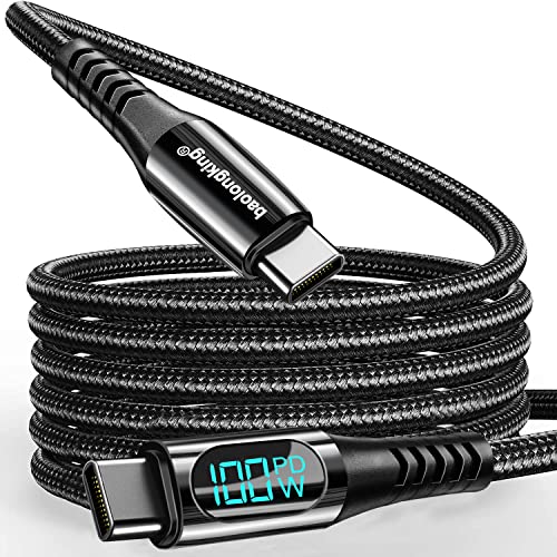 100 W USB C auf USB C Kabel, 5 A PD LED Display Kabel QC5.0 PPS Super Fast Charging Type-C Phone Nylon Braided Charger Cord 480 Mbps Data Compatible with iPad MacBook Samsung Galaxy Pixel PS5 (1 m) von baolongking