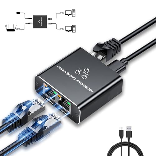 Ethernet Splitter 1 zu 2, 2 Port 1000Mbps RJ45 LAN Internet Splitter Gigabit Ethernet Switch Netzwerk-Splitter mit Typ-C Stromkabel für Computer, Hub, Switch, Router, ADSL, Set-Top-Box, Digital-TV Ethernet Splitter 1 zu 2, 2 Port 1000Mbps RJ45 LAN Internet Splitter Gigabit Ethernet Switch Netzwerk-Splitter mit Typ-C Stromkabel für Computer, Hub, Switch, Router, ADSL, Set-Top-Box, Digital-TV von baolongking