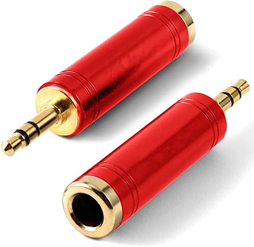 Stereo-Adapter (1/4 Zoll auf 3,5 mm Stereo-Kopfhörer, 3,5 mm Stecker auf 6,35 mm Klinkenstecker, für Kopfhörer, Ampere-Adapter, Rot, 2 Stück von baolongking