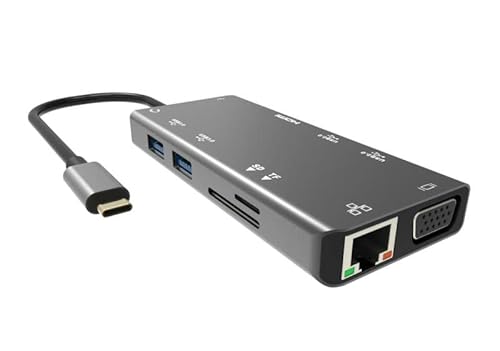 USB C Hub, 11-in-1 Typ C Dockingstation Multiport Adapter mit 4K HDMI, Gigabit Ethernet, 1080P VGA, 60W PD, 4 USB 3.0/2.0, SD/TF und 3,5 mm AUX für MacBook ProHP/Dell/Lenovo/Acer und mehr von baolongking