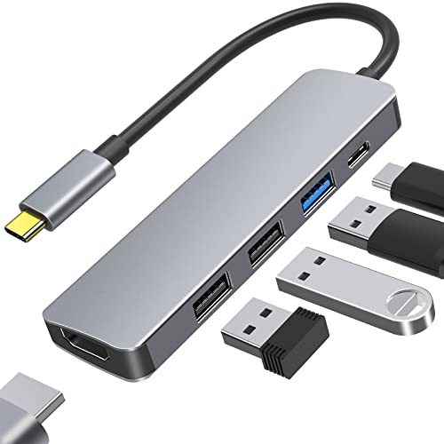 USB C Hub Typ C Hub Adapter, 5 Port USB 3.0 Ultra Slim Data Hub auf HDMI 4K Adapter mit 100W PD Power Delivery und 3 USB Ports, USB Typ C Multiport Adapter für MacBook Pro 2018 und mehr (5 in 1) von baolongking