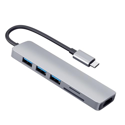 USB C Hub Type C Adapter 6 in 1 USB-C Hub mit HDMI 4K@60hz Ausgang, 2*USB 3.0 Ports/1*USB 2.0 Anschlüsse, SD/Micro Kartenleser, kompatibel für MacBook Pro, XPS und mehr Typ-C-Geräte von baolongking