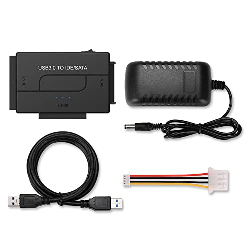 USB IDE oder SATA Adapter, USB 3.0 Festplattenadapter Universal für 2,5/3,5 Zoll SATA HDD/SSD & IDE HDD, inklusive 12V 2A Netzteil & USB 3.0 Kabel von baolongking