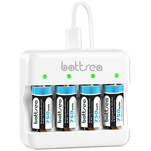 Battsea 123A wiederaufladbare Lithium-Batterie 4-Pack 750mAh 3.7V mit Schnellladegerät, kompatibel mit Arlo Kamera Taschenlampen Mikrofon Rauchmelder Elektrischer Rasierer Wecker Rechner von battsea