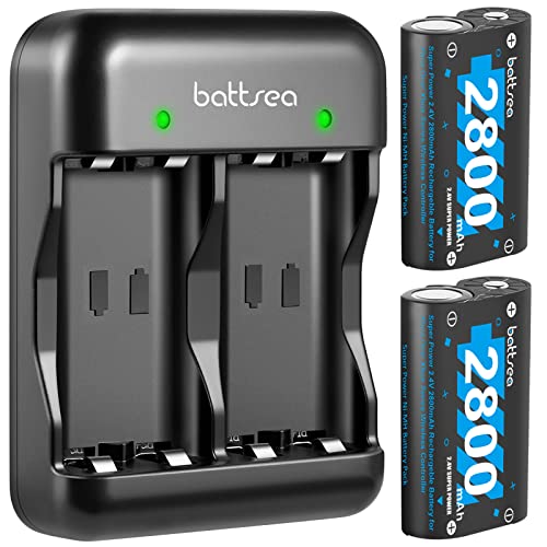 Battsea 2 x 2800mAh Wiederaufladbarer Akku für Xbox One/Series Controller mit Schnellladestation Kompatibel mit Xbox One/One S/One X/Series S Zubehör Xbox Controller Rechargeable Battery Pack von battsea