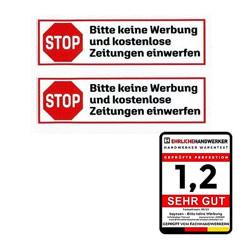 Premium Etiketten (2er Pack) Aufkleber Bitte keine Werbung Briefkastenschild, wind- und wetterfest selbstklebend von bayesen