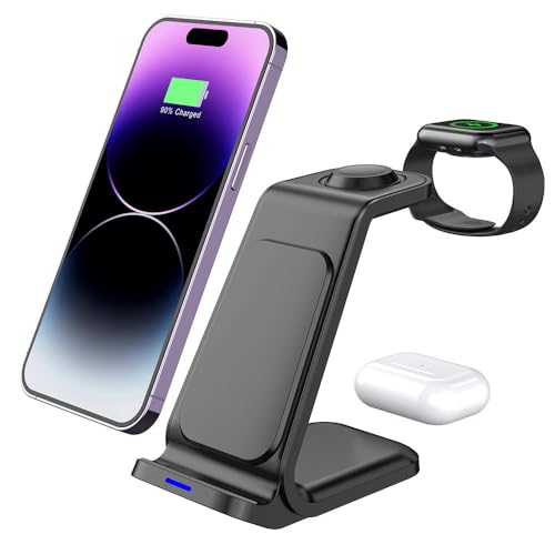 3 in 1 Kabelloses Ladegerät,Wireless Charger für iPhone 16 15 14 13 12 11 Pro Max, Apple Watch 10 9 Ultra 8 7 6 SE 5 4 3 2/AirPods Pro 4 3 2 von bayite