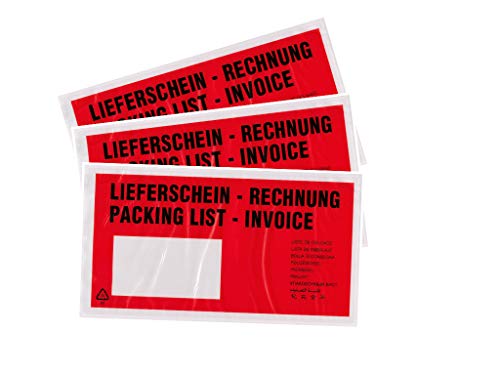 baytronic Dokumententaschen, DIN lang, rot schwarz bedruckt "Lieferschein/Rechnung" (1000 Stück) von baytronic