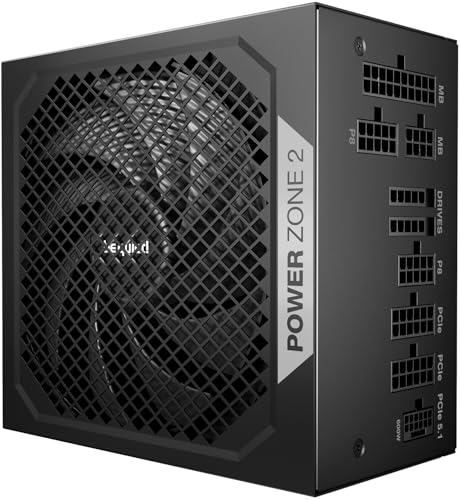 be quiet! Power Zone 2 1000W Netzteil, 80 Plus Platinum und Cybenetics Platinum Zertifizierung, semi-Passive Kühlung, Pure Wings 3 140mm Lüfter, 90° abgewinkelter 12V-2x6-Anschluss, PCIe 5.1/ATX 3.1 von be quiet!