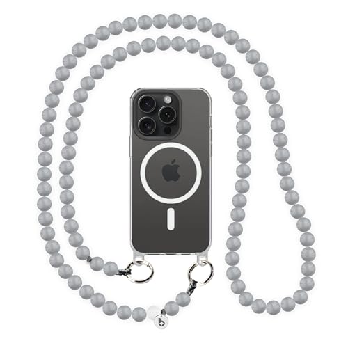 beadstars Perlen Handykette Universal zum Umhängen inkl. Patch und Geschenkbox, handgefertigt in Deutschland, bunte Holzperlen, kompatibel mit iPhone, Samsung (Grey de Luxe, 130cm) von beadstars