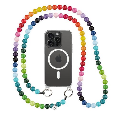 beadstars Perlen Handykette Universal zum Umhängen inkl. Patch und Geschenkbox, handgefertigt in Deutschland, bunte Holzperlen, kompatibel mit iPhone, Samsung (Rainbow, 130cm) von beadstars