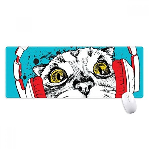 beatChong Red Headset White Cat Protect-Tier-Haustier-Liebhaber Griffige Mousepad Große Erweiterte Spiel Büro titched Kanten Computer-Mat Geschenk von beatChong