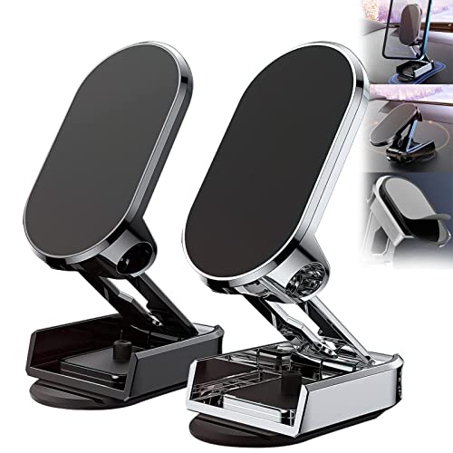 2023 New Alloy Folding Magnetic 360° Car Phone Holder, Foldable Car Phone Mount, Dashboard Folding Bracket Universal, Navigation Holder Stand For Car (Black+Silver) von behound