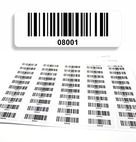 Barcodeetiketten 08001-09000 fortlaufend 5-stellig DGUV Prüfung Barcode Etiketten 1.000 Stck Strichcode Elektrotechnik Code128 selbstklebend 50x17mm (08001-09000) von beihaasnatuerlich