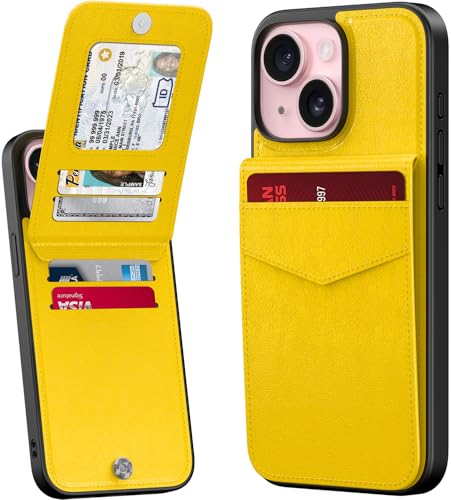 bemal Schutzhülle für iPhone 15, integrierter Kartenhalter, RFID-Blockierung, PU-Leder, Ständer, Magnetverschluss, langlebig, stoßfest, für Damen und Herren, 6,1 Zoll, Gelb bemal Schutzhülle für iPhone 15, integrierter Kartenhalter, RFID-Blockierung, PU-Leder, Ständer, Magnetverschluss, langlebig, stoßfest, für Damen und Herren, 6,1 Zoll, Gelb von bemal