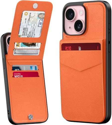 bemal Schutzhülle für iPhone 15, integrierter Kartenhalter, RFID-Blockierung, PU-Leder, Ständer, Magnetverschluss, langlebig, stoßfest, für Damen und Herren, Orange bemal Schutzhülle für iPhone 15, integrierter Kartenhalter, RFID-Blockierung, PU-Leder, Ständer, Magnetverschluss, langlebig, stoßfest, für Damen und Herren, Orange von bemal