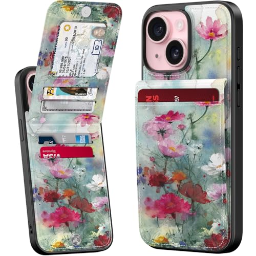 bemal Schutzhülle für iPhone 15, integrierter Kartenhalter, modisch bedruckt, RFID-Blockierung, PU-Leder, Ständer, Magnetverschluss, stoßfeste Handyhülle für Damen und Herren, Designer-Blumen bemal Schutzhülle für iPhone 15, integrierter Kartenhalter, modisch bedruckt, RFID-Blockierung, PU-Leder, Ständer, Magnetverschluss, stoßfeste Handyhülle für Damen und Herren, Designer-Blumen von bemal