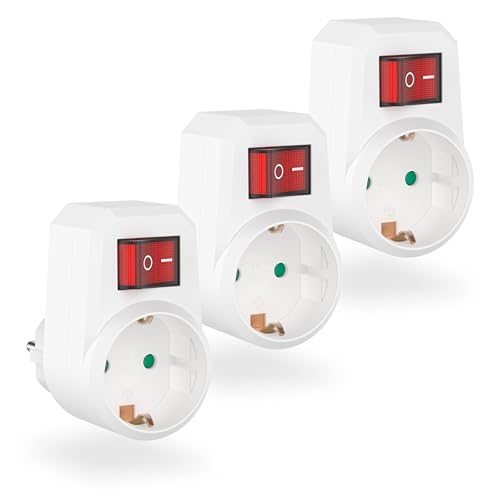 benon 3 x Steckdosen-Adapter - - Zwischenstecker mit Schalter - - Adapterstecker mit Kindersicherung - - Schuko-Anschluss bis 3680 Watt - - Stecker mit Schutzkontakt von benon