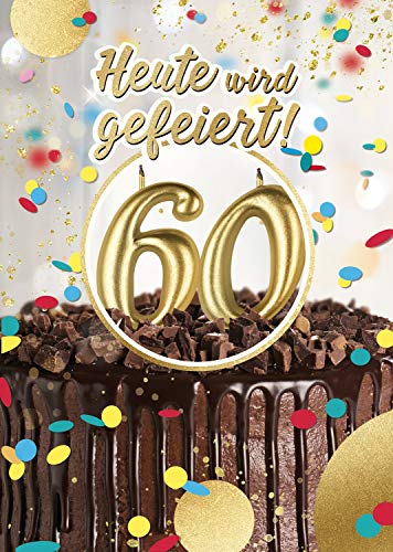 bentino 60. Geburtstagskarte XL mit leuchtenden KERZEN zum AUSPUSTEN und MUSIK, spielt den Song Happy Birthday, DIN A4 Set mit Umschlag, Glückwunschkarte zum sechzigsten Geburtstag von bentino