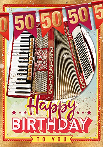 bentino Geburtstagskarte XL mit AKKORDEON-Funktion! Mit der Grußkarte Happy Birthday spielen, Glückwunschkarte aus der Serie Great Cards, DIN A4 Set mit Umschlag, 50. Geburtstag von bentino