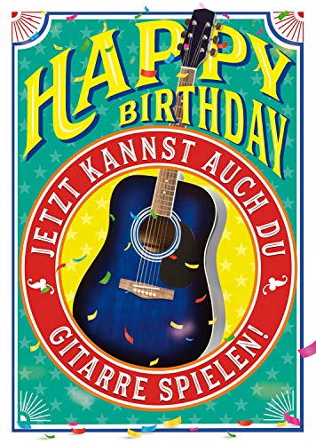bentino Geburtstagskarte XL mit Gitarre zum SELBER SPIELEN, Spiele auf der Gitarre den Song Happy Birthday, DIN A4 Set mit Umschlag, Glückwunschkarte mit Musik von bentino