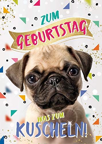 bentino Geburtstagskarte XL mit Kunstfell zum STREICHELN, DIN A4 Set mit Umschlag, bei jedem Streicheln hörst Du ein Hunde-Bellen, Glückwunschkarte mit Sound, hochwertige Grußkarte von bentino