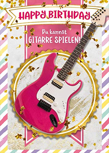 bentino Geburtstagskarte für Mädchen mit Gitarre zum SELBER SPIELEN, Spiele auf der Gitarre den Song Happy Birthday, DIN A4 Set mit Umschlag, Glückwunschkarte mit Musik von bentino