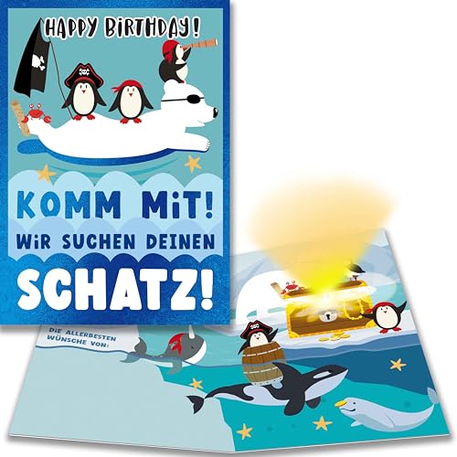 bentino Geburtstagskarte mit SOUND für Kinder, DIN A5 Set mit Umschlag, Grußkarte spielt einen Piratensound, Glückwunschkarte für Kinder von bentino