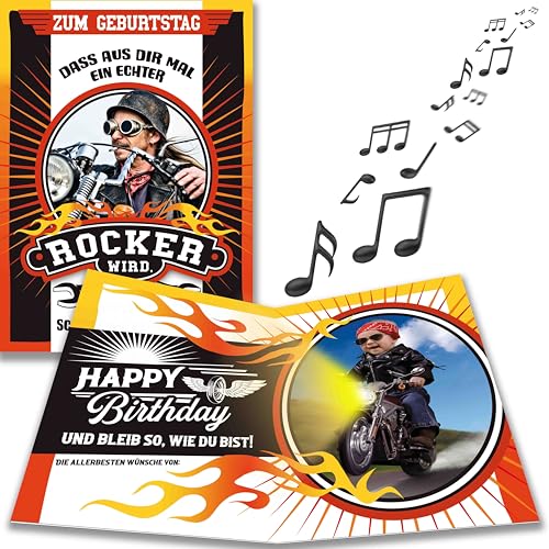 bentino MUSIK Geburtstagskarte Biker mit LICHTEFFEKT, lustige Glückwunschkarte zum Geburtstag für alle Rocker dieser Welt von bentino