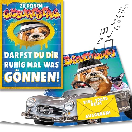 bentino MUSIK Geburtstagskarte Blinkezahn, mit hammer LICHTEFFEKT, lustige Glückwunschkarte zum Geburtstag für alle humoristischen Hundeliebhaber! von bentino