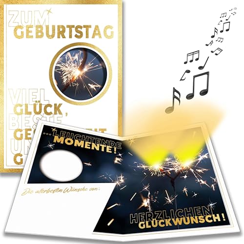 bentino MUSIK Geburtstagskarte LEUCHTENDE Wunderkerze, romantische Glückwunschkarte mit LICHT zum Geburtstag, stimmungsvolle Grusskarte die in Erinnerung bleibt von bentino